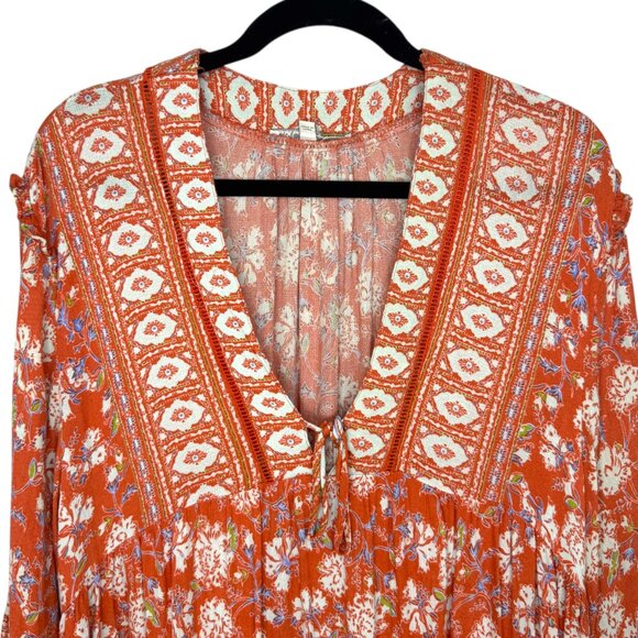 C&C California Orange, cream & blue Boho floral patterned Top Size Medium - Picture 4 of 15